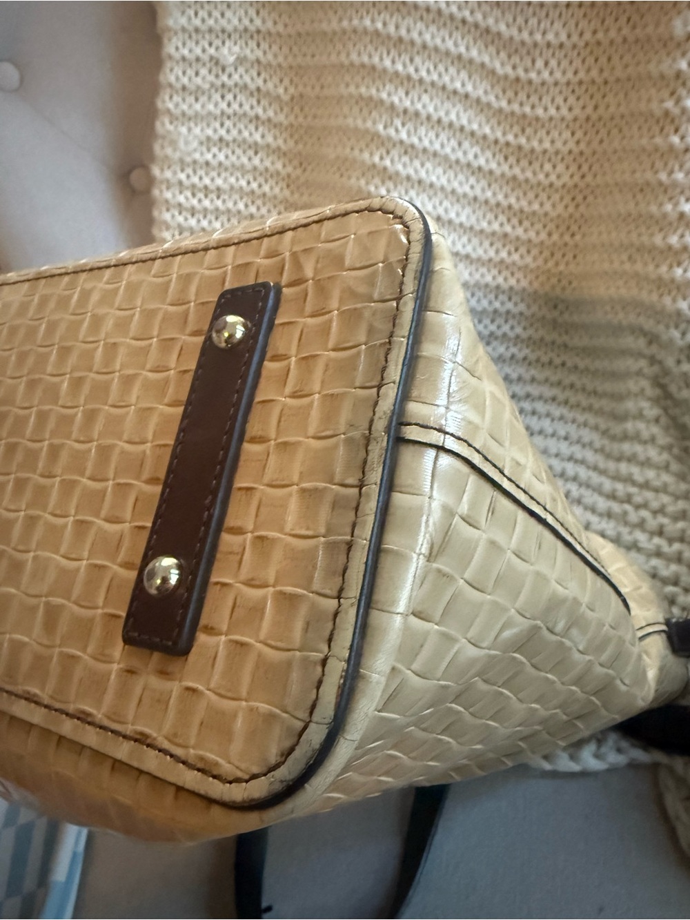 Dooney & Bourke Tan Woven Tote and wallet with Brown Leather Trim - Picture 5 of 10